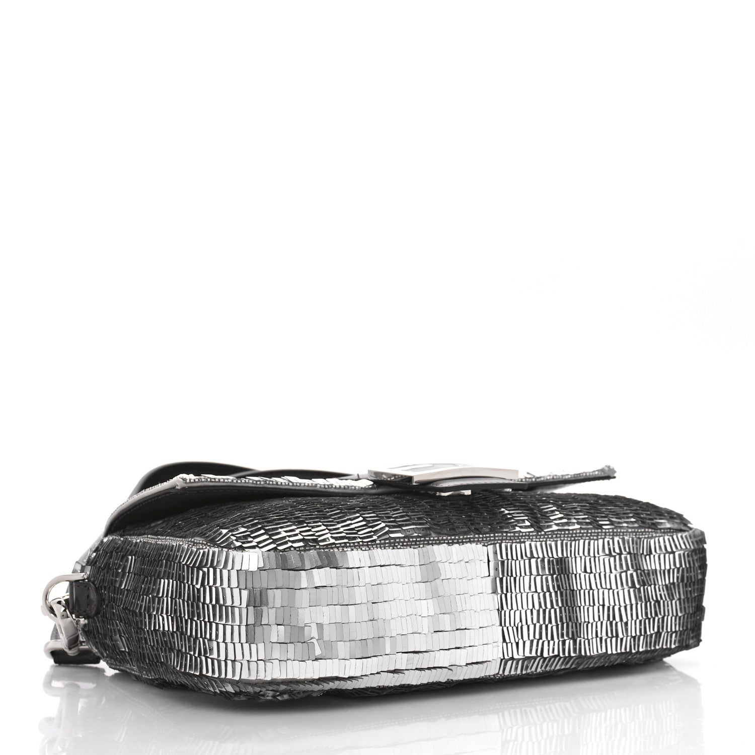 Fendi Sequin Paillettes Capretto Lucido Baguette Argento Moro 4 of 9