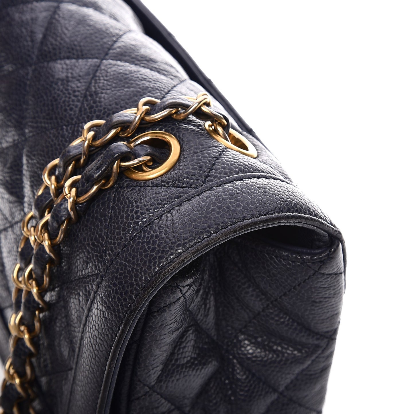 Crumpled Grained Calfskin Flap Navy Blue