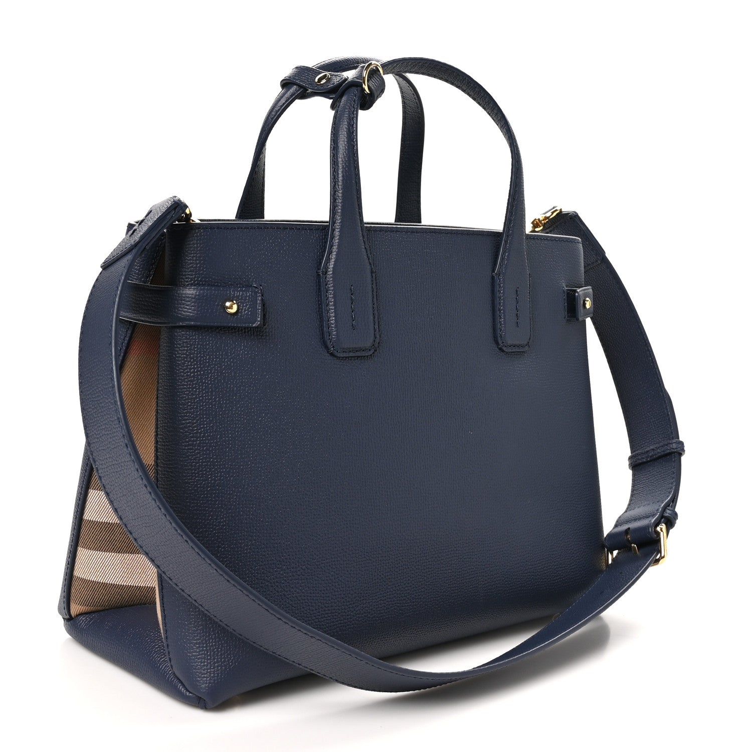 Burberry Derby Calfskin Vintage Check Medium Banner Tote Regency Blue 3 of 10