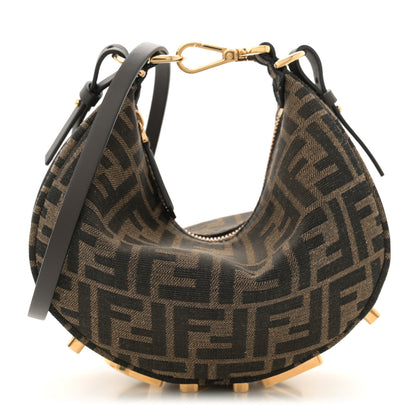 Fendi Fabric Jacquard Vitello Grace FF 1974 Mini Fendigraphy Hobo Bag Tobacco Moro Ebano 1 of 10