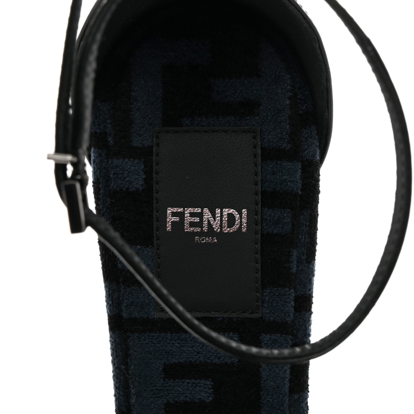 Chenille Jacquard FF Cut Baguette Ankle Strap 105mm Pumps 38 Black Blue