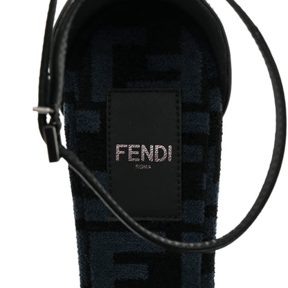 Fendi Chenille Jacquard FF Cut Baguette Ankle Strap 105mm Pumps 38 Black Blue 6 of 8