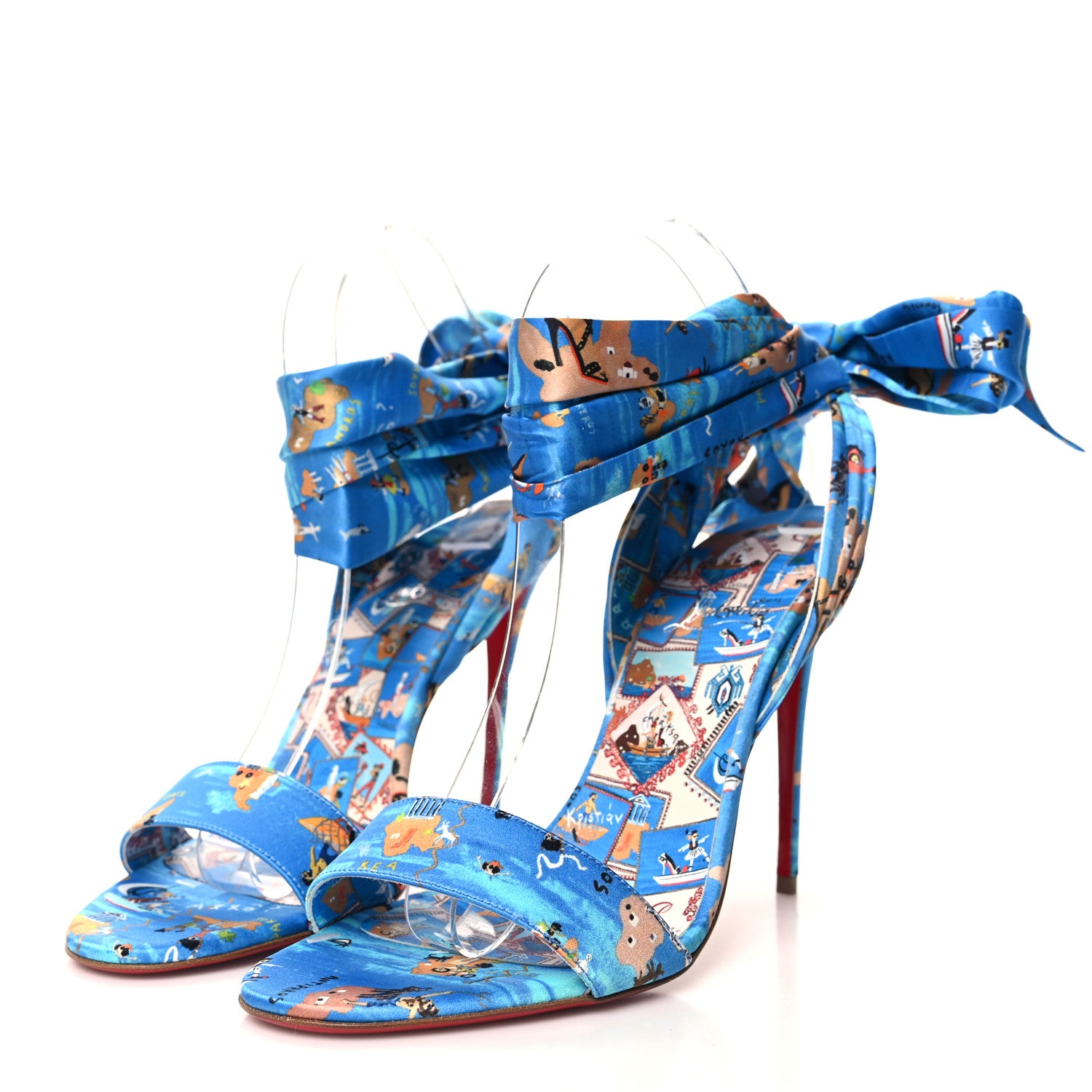 Christian Louboutin Crepe Satin Greekaba Du Desert 110 Sandal 40 Blue Multicolor 3 of 7