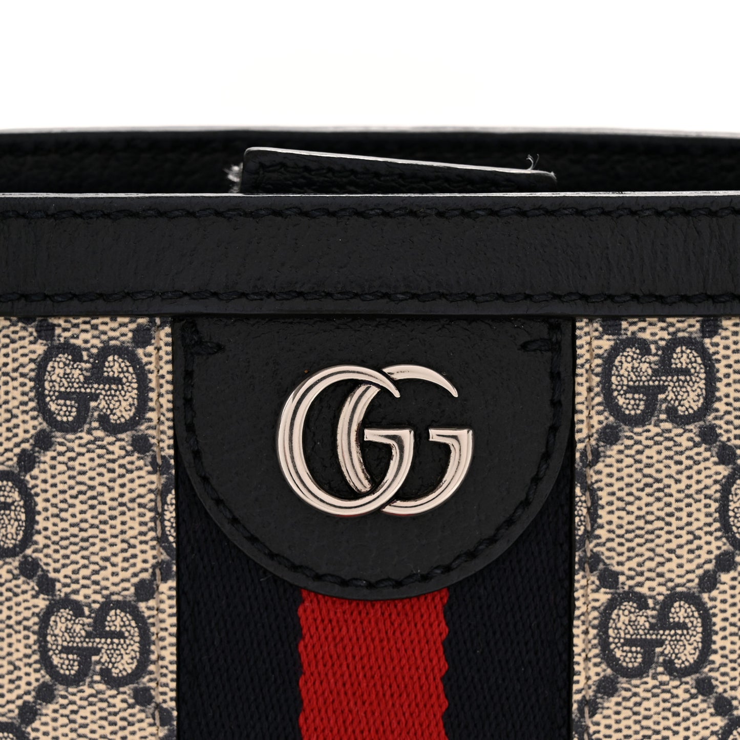 GG Supreme Monogram Textured Calfskin Web Medium Ophidia Shopping Tote Beige Blue