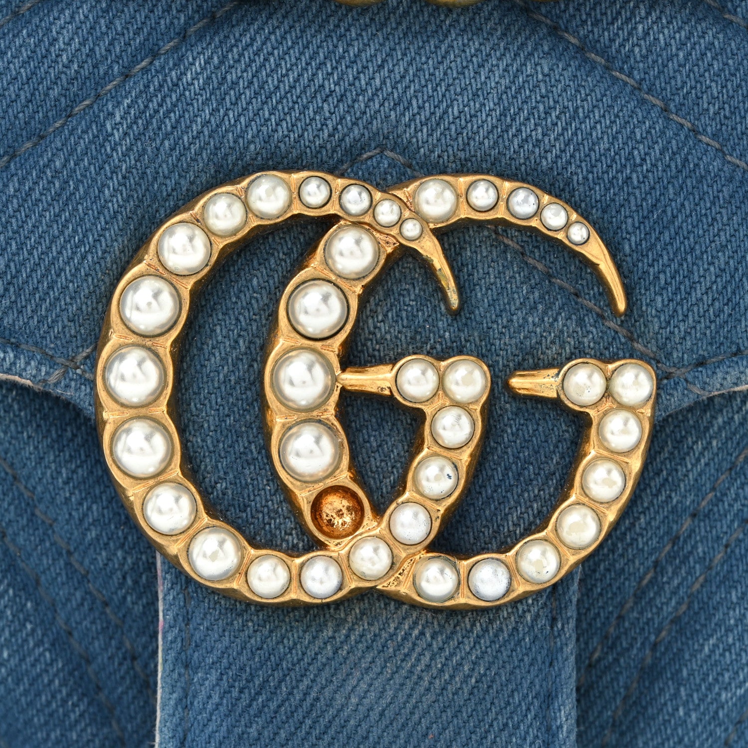 Gucci Denim Matelasse Mini Pearly GG Marmont Shoulder Bag Blue 31 of 31