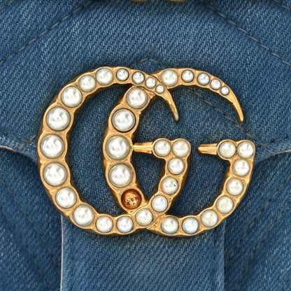 Gucci Denim Matelasse Mini Pearly GG Marmont Shoulder Bag Blue 31 of 31