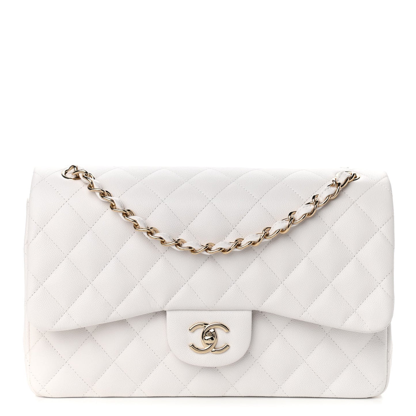 Caviar Quilted Jumbo Double Flap White
