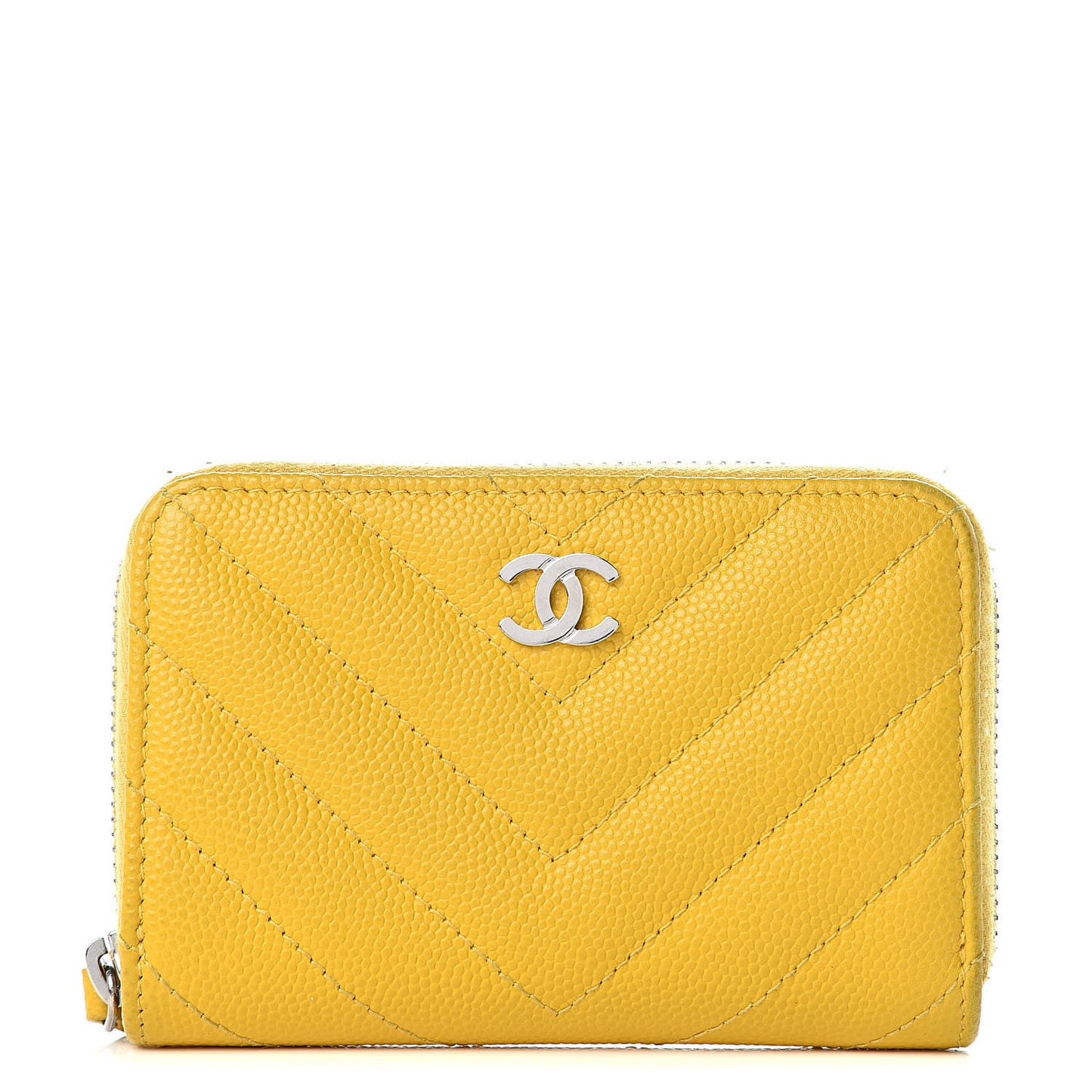 Caviar Chevron Quilted Zip Coin Purse Yellow