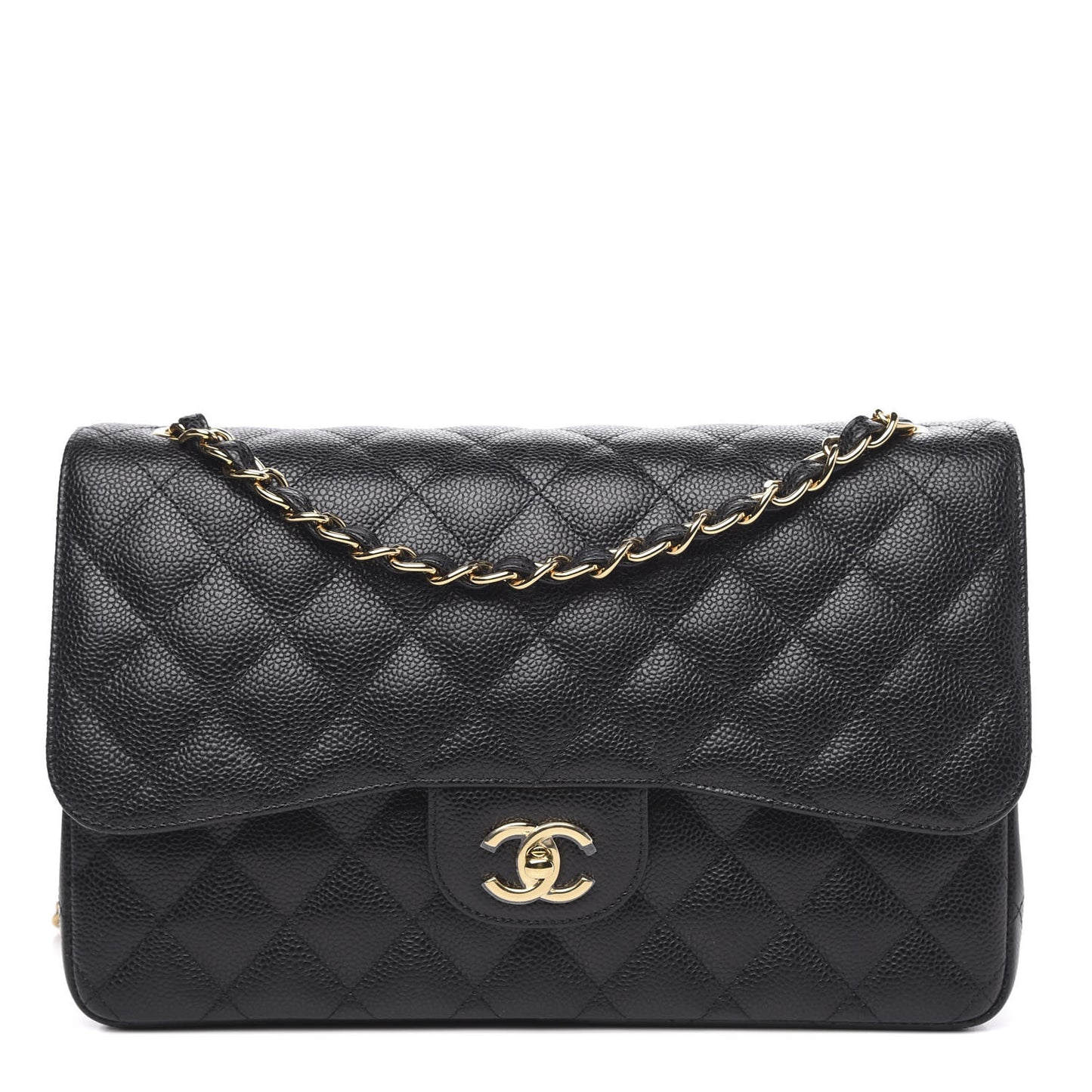 Caviar Quilted Jumbo Double Flap Black