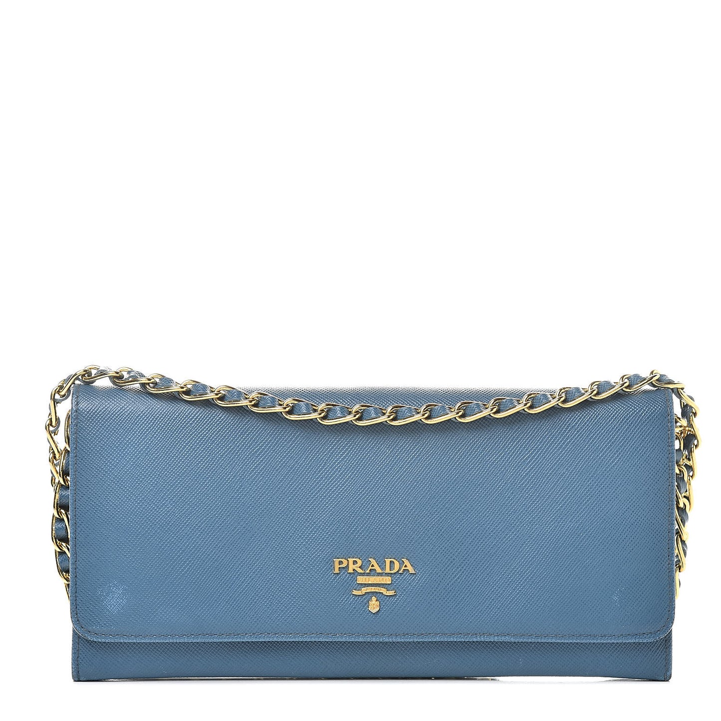 Saffiano Metal Oro Chain Wallet Cobalto