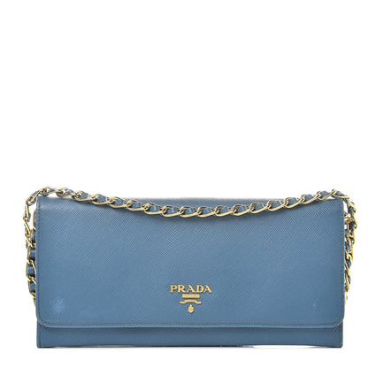 Prada Saffiano Metal Oro Chain Wallet Cobalto 1 of 11