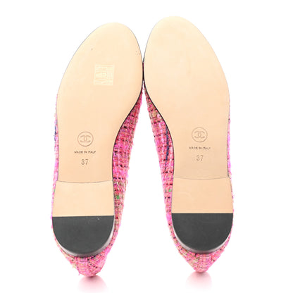 Chanel Tweed Cap Toe Ballerina Flats 37 Pink Black 5 of 9