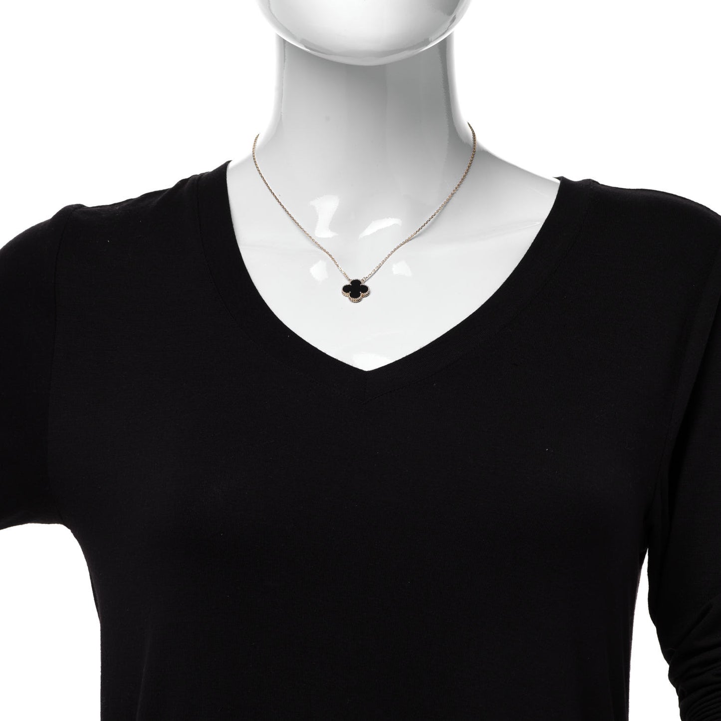 18K Yellow Gold Black Onyx Vintage Alhambra Pendant Necklace