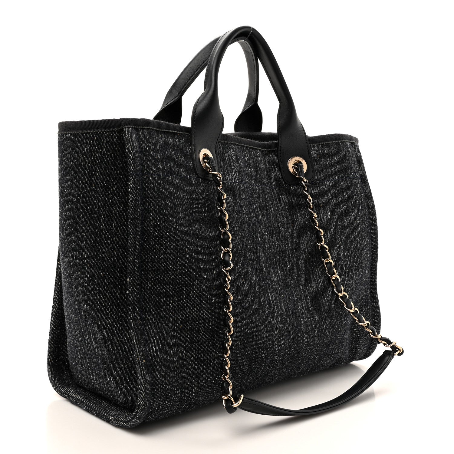 Chanel Denim Small Deauville Tote Dark Blue White 4 of 11