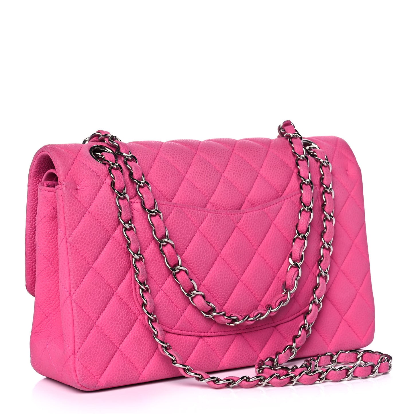 Iridescent Caviar Quilted Medium Double Flap Pink