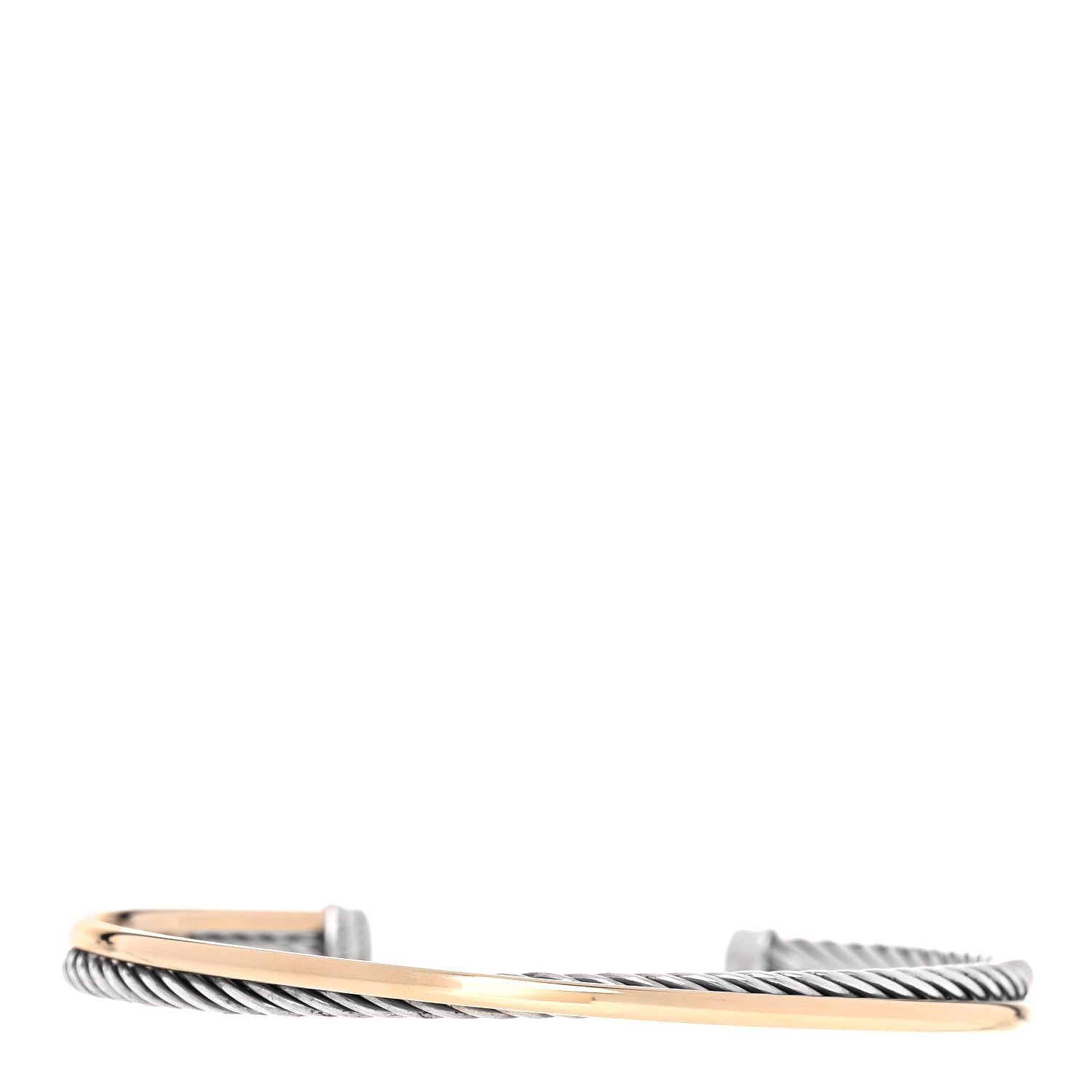 David Yurman Sterling Silver 18K Yellow Gold 3mm Crossover Cuff Bracelet 1 of 4