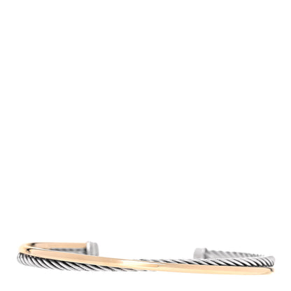 David Yurman Sterling Silver 18K Yellow Gold 3mm Crossover Cuff Bracelet 1 of 4