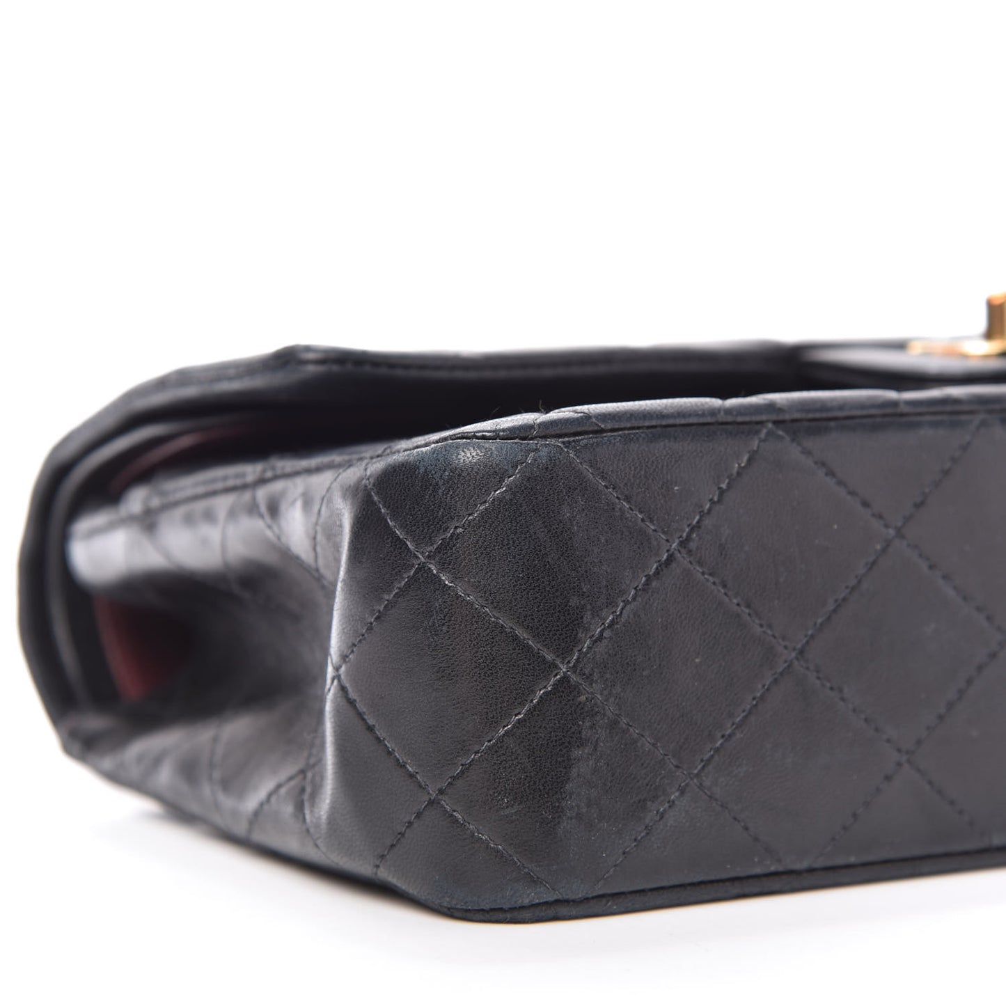 Lambskin Quilted Medium Double Flap Navy