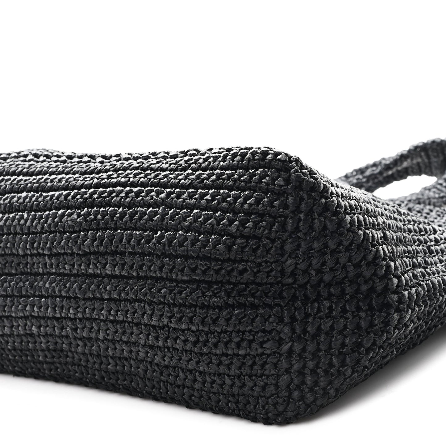 Yarn Raffia Effect Crochet Large Logo Tote Black