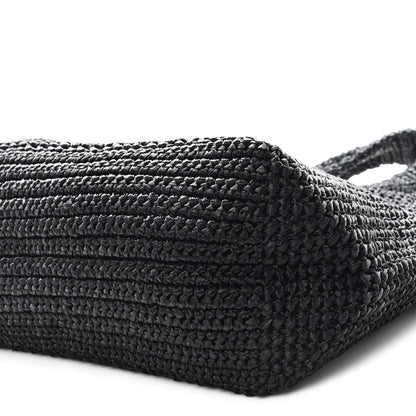 Prada Yarn Raffia Effect Crochet Large Logo Tote Black 10 of 11