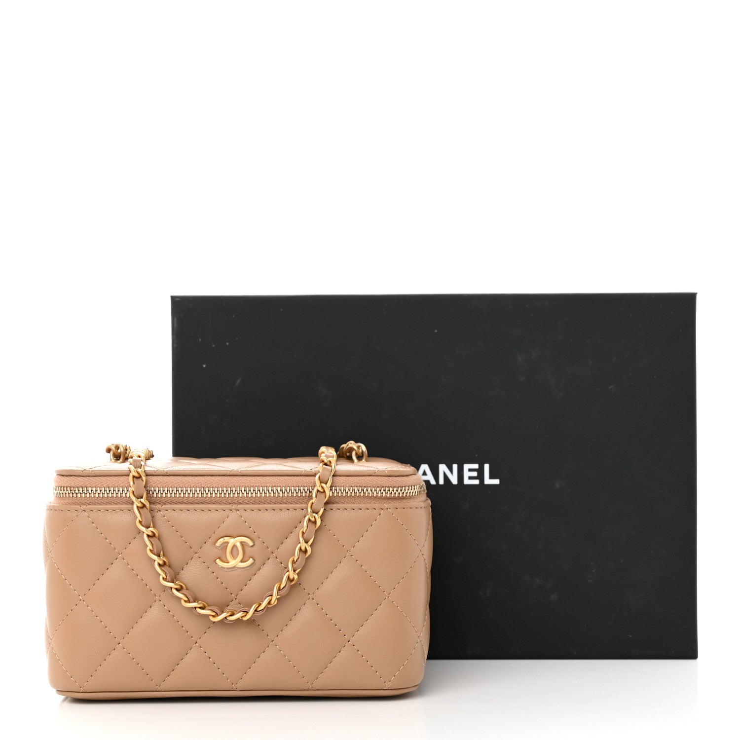 Chanel Lambskin Quilted Pearl Crush Small Vanity Case With Chain Beige 11 of 11