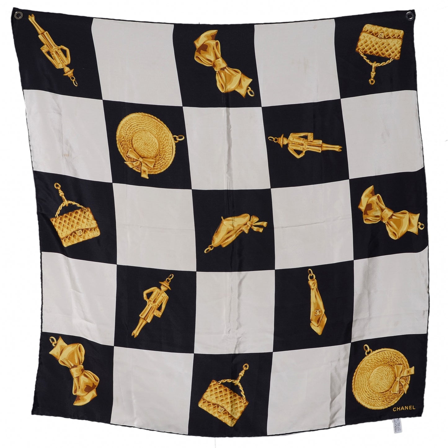 Silk Iconic Charms Scarf Black White Gold