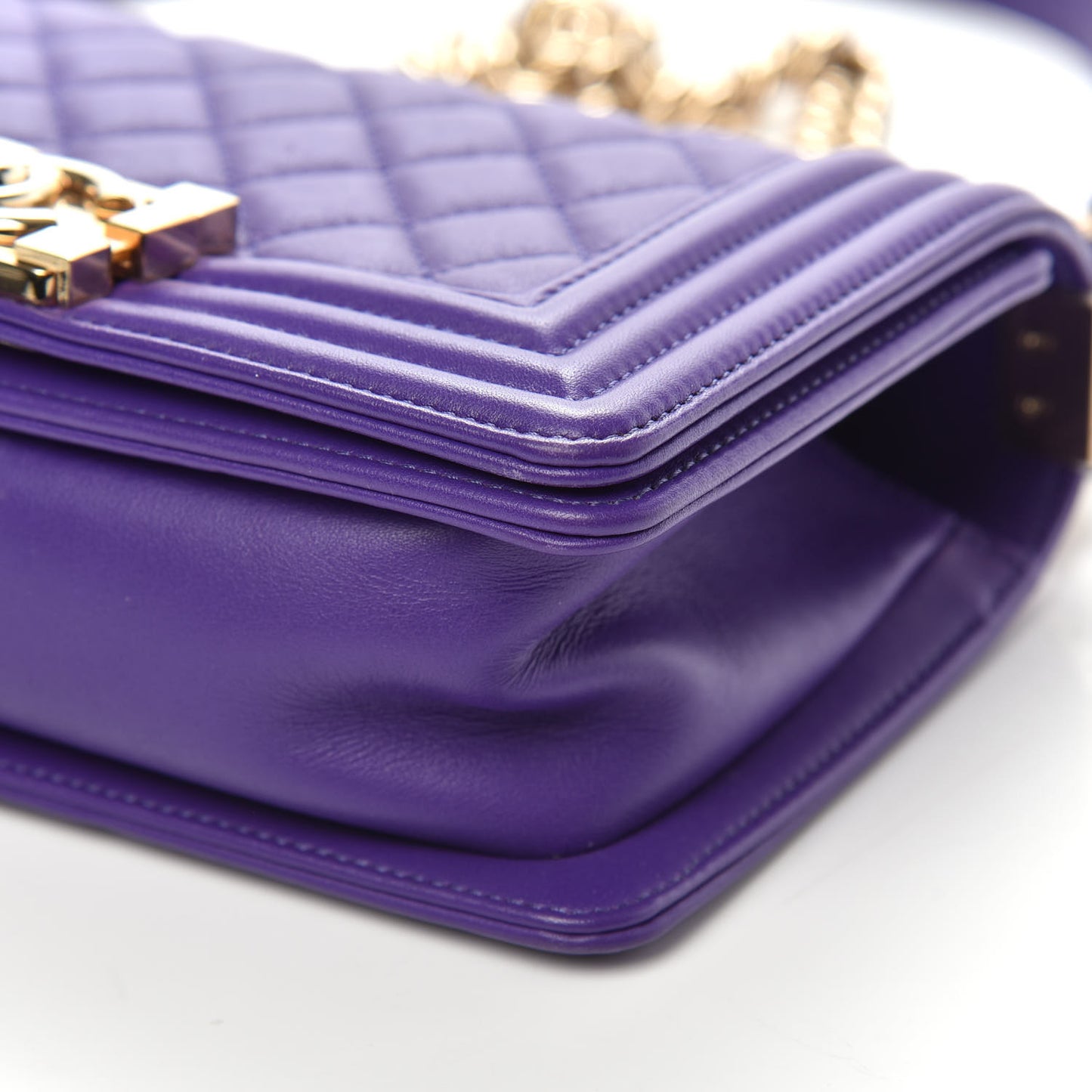 Calfskin Quilted Small Boy Flap Purple
