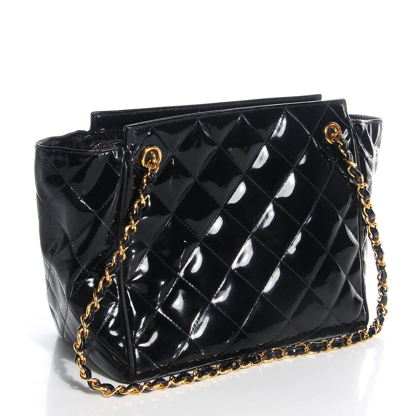 Patent Quilted Shoulder Bag Black