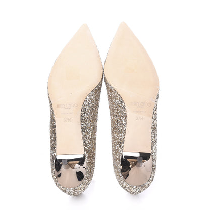 Jimmy Choo Coarse Glitter Fabric Pointy Toe Aza Pumps 37.5 Antique Gold 5 of 8