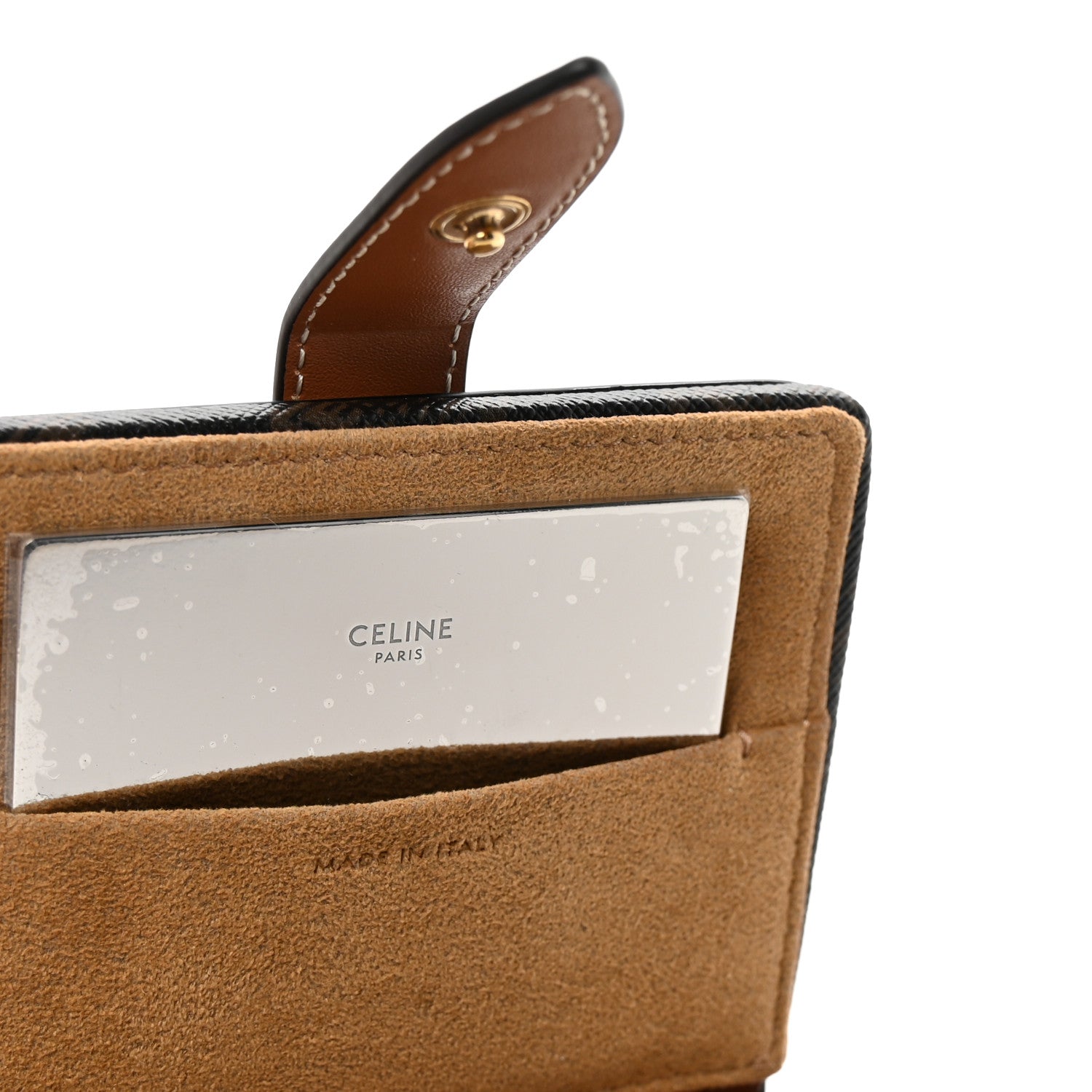 Celine Triomphe Canvas Calfskin Small Jewelry Case Tan 1768144