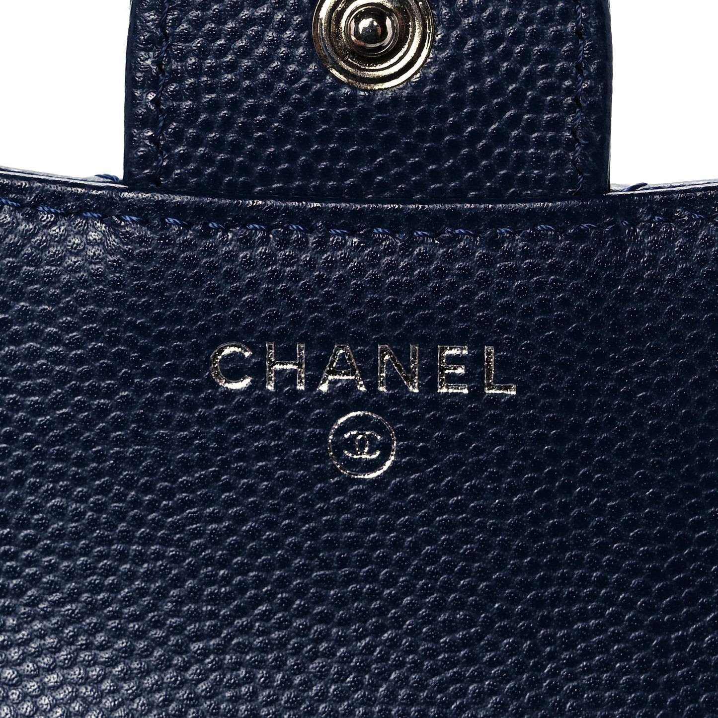 Caviar Chevron Quilted Compact Flap Wallet Navy