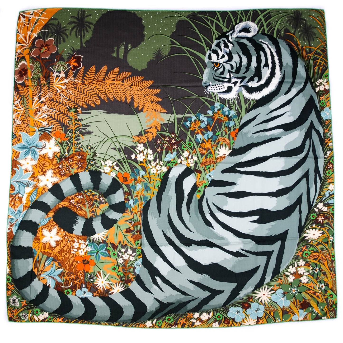 Cashmere Silk Tyger Tyger Shawl 140 Vert Caramel Vert Amande