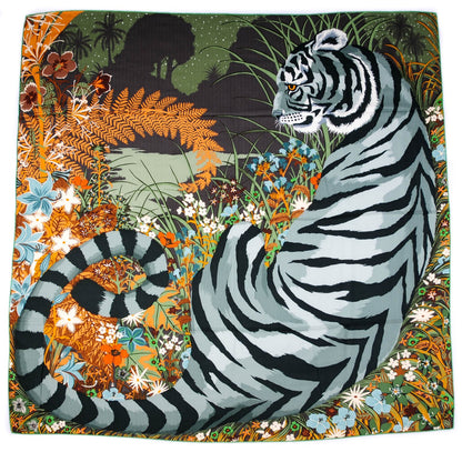 Hermes Cashmere Silk Tyger Tyger Shawl 140 Vert Caramel Vert Amande 2 of 7