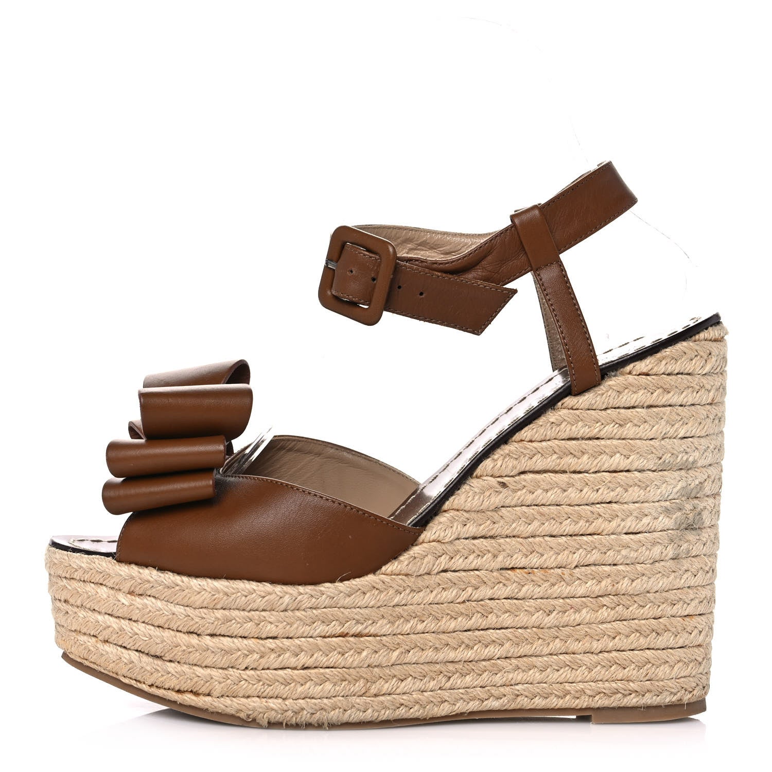 Valentino Garavani Nappa Rockstud Bow Espadrille Platform Wedge Sandals 39 Brown 1 of 8