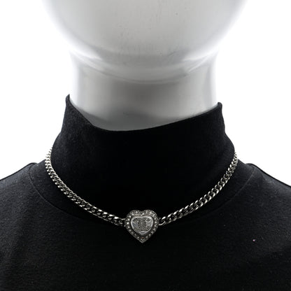 Chanel Pearl Crystal CC Heart Choker Necklace Silver 2 of 4