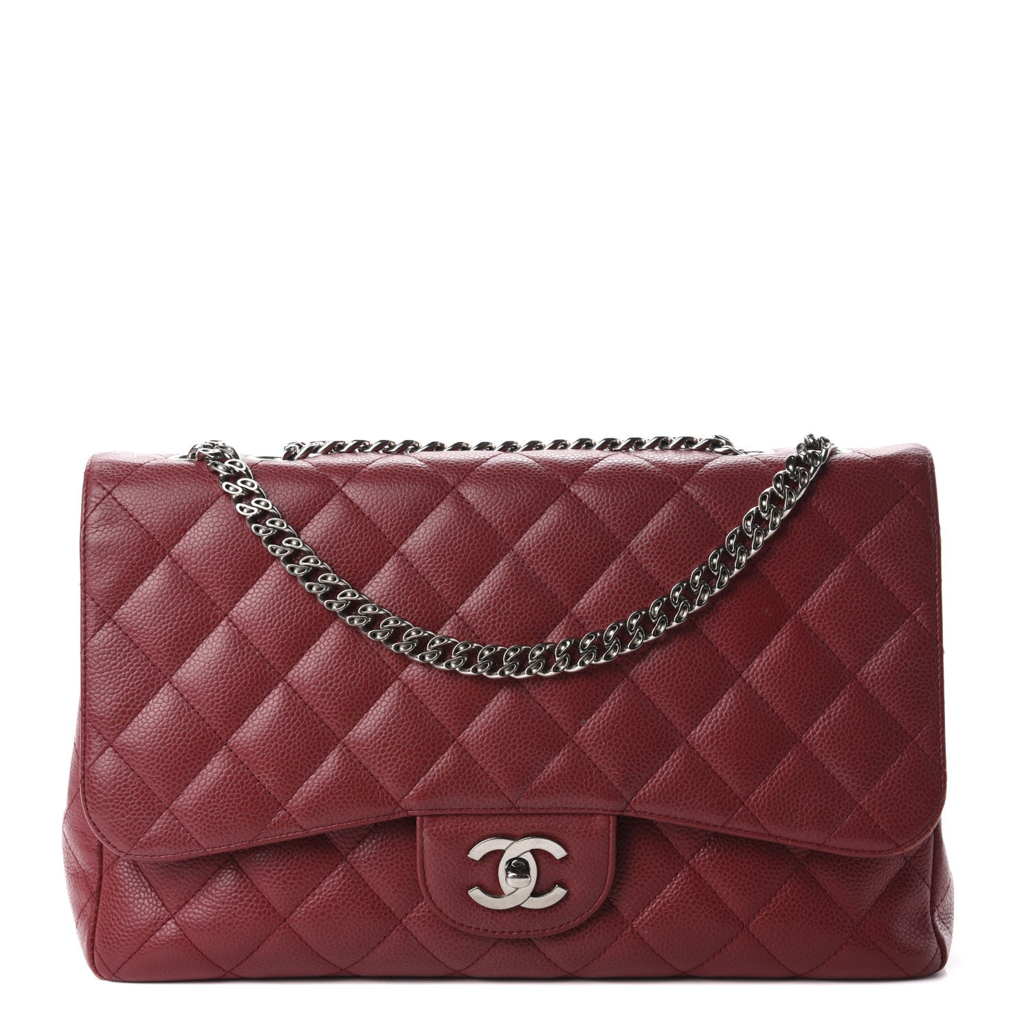Chanel Caviar Quilted Jumbo Single Flap Bijoux Chain Red 1 of 21