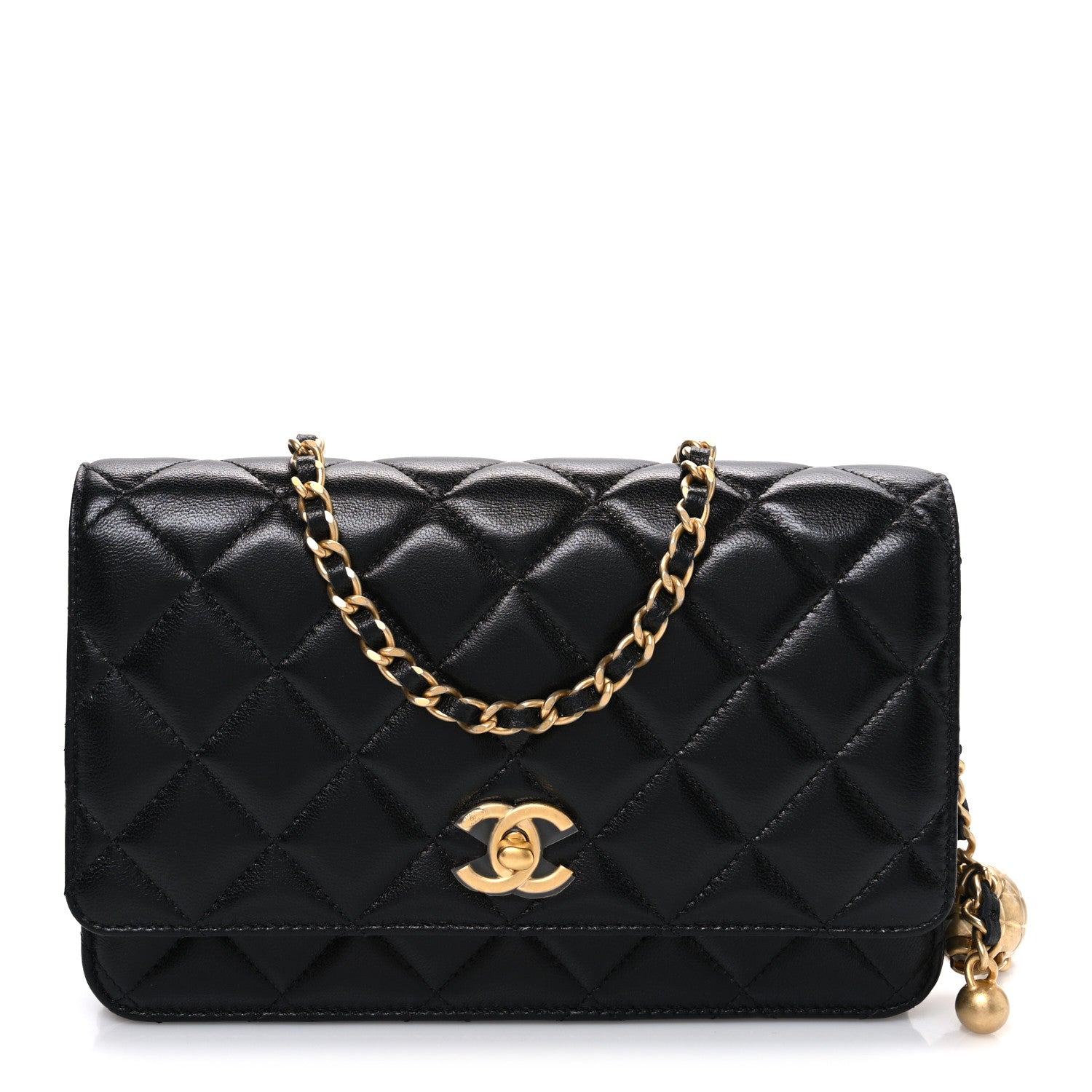 Chanel Lambskin Quilted CC Pearl Crush Wallet on Chain WOC Black 1 of 11