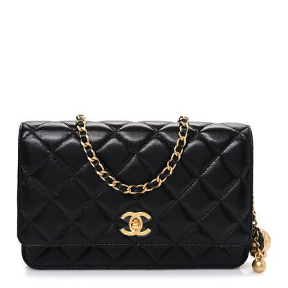 Chanel Lambskin Quilted CC Pearl Crush Wallet on Chain WOC Black 1 of 11