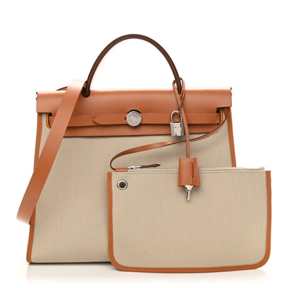 Hermes Military Toile Vache Hunter Herbag Zip 31 PM Beton Toffee 1 of 12