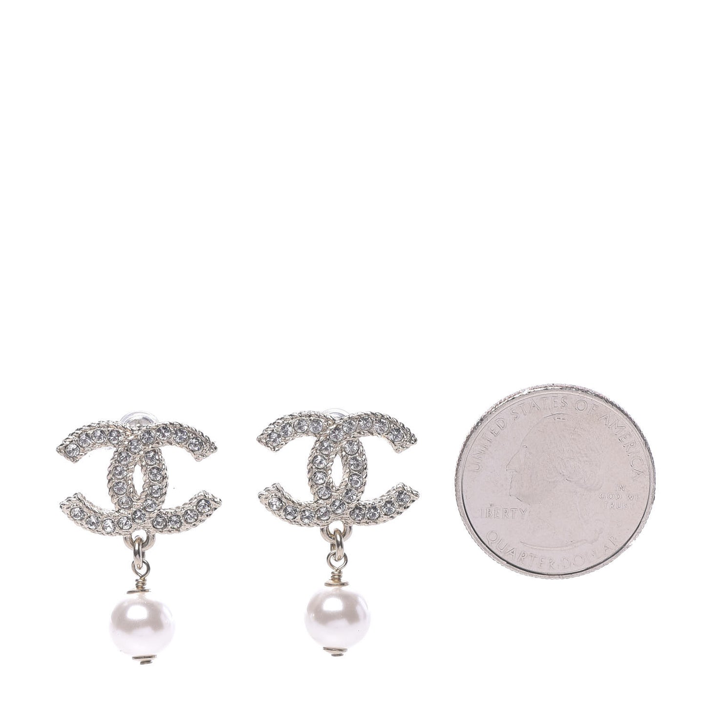 Crystal Pearl CC Drop Earrings Gold