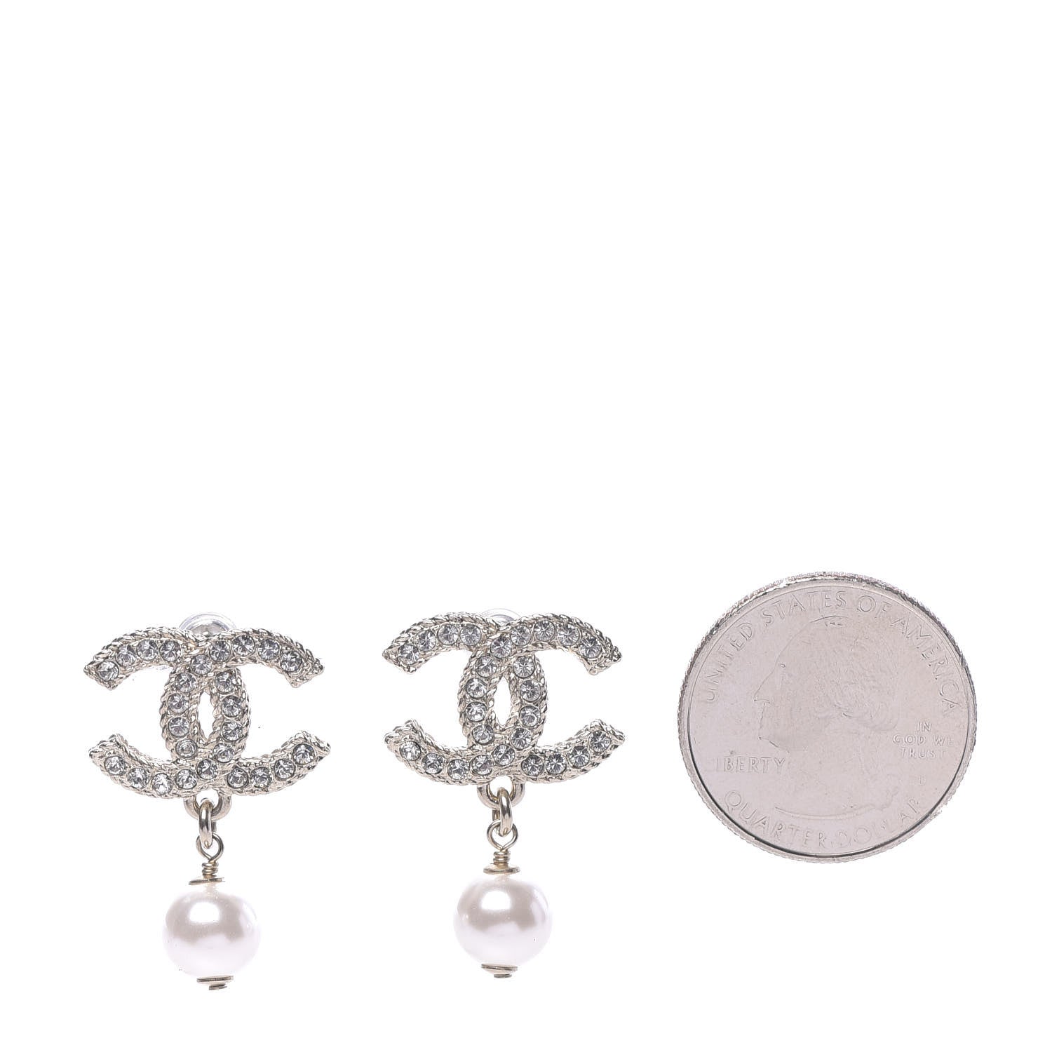 Chanel Crystal Pearl CC Drop Earrings Gold 2 of 5