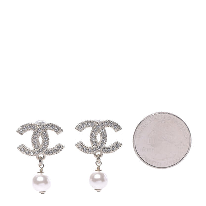 Chanel Crystal Pearl CC Drop Earrings Gold 2 of 5