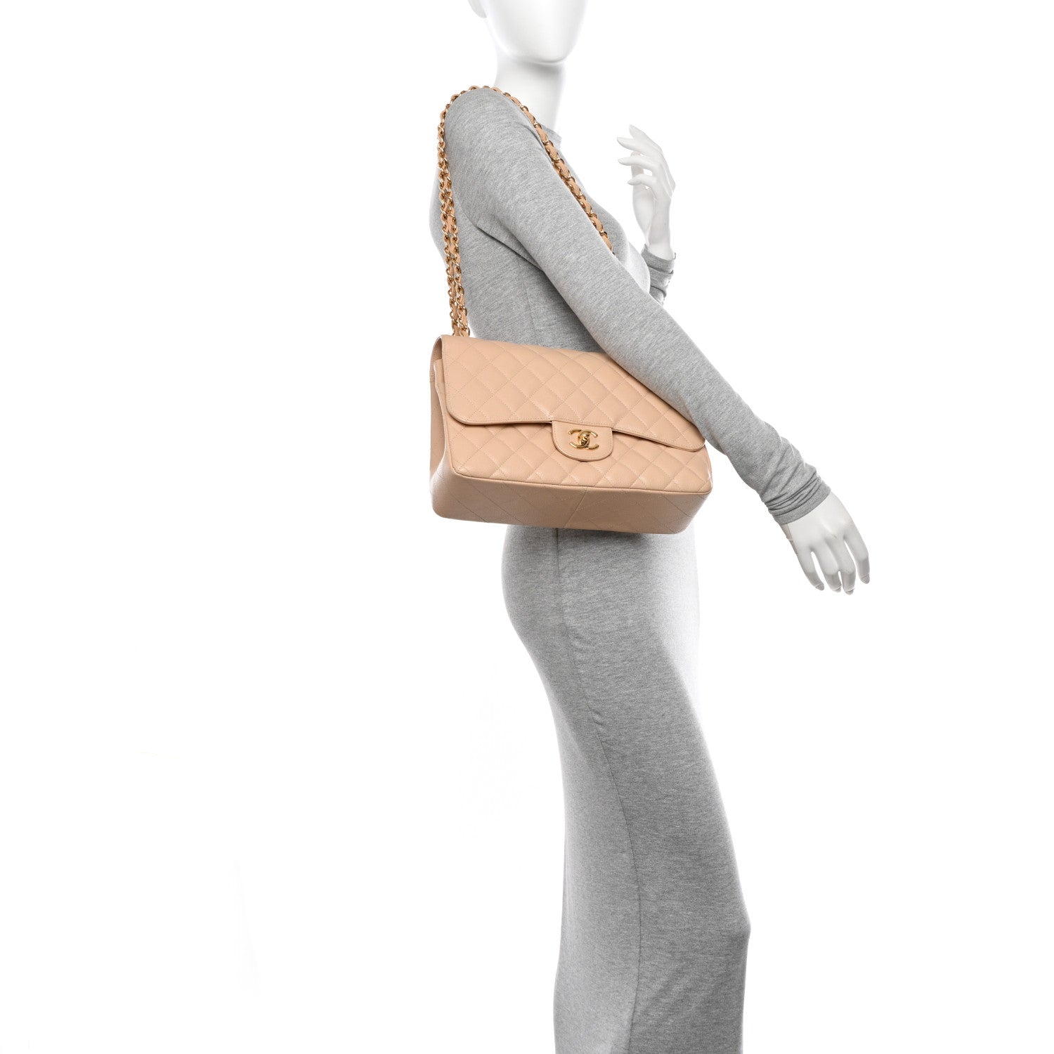 Chanel Caviar Quilted Jumbo Double Flap Beige 2 of 13