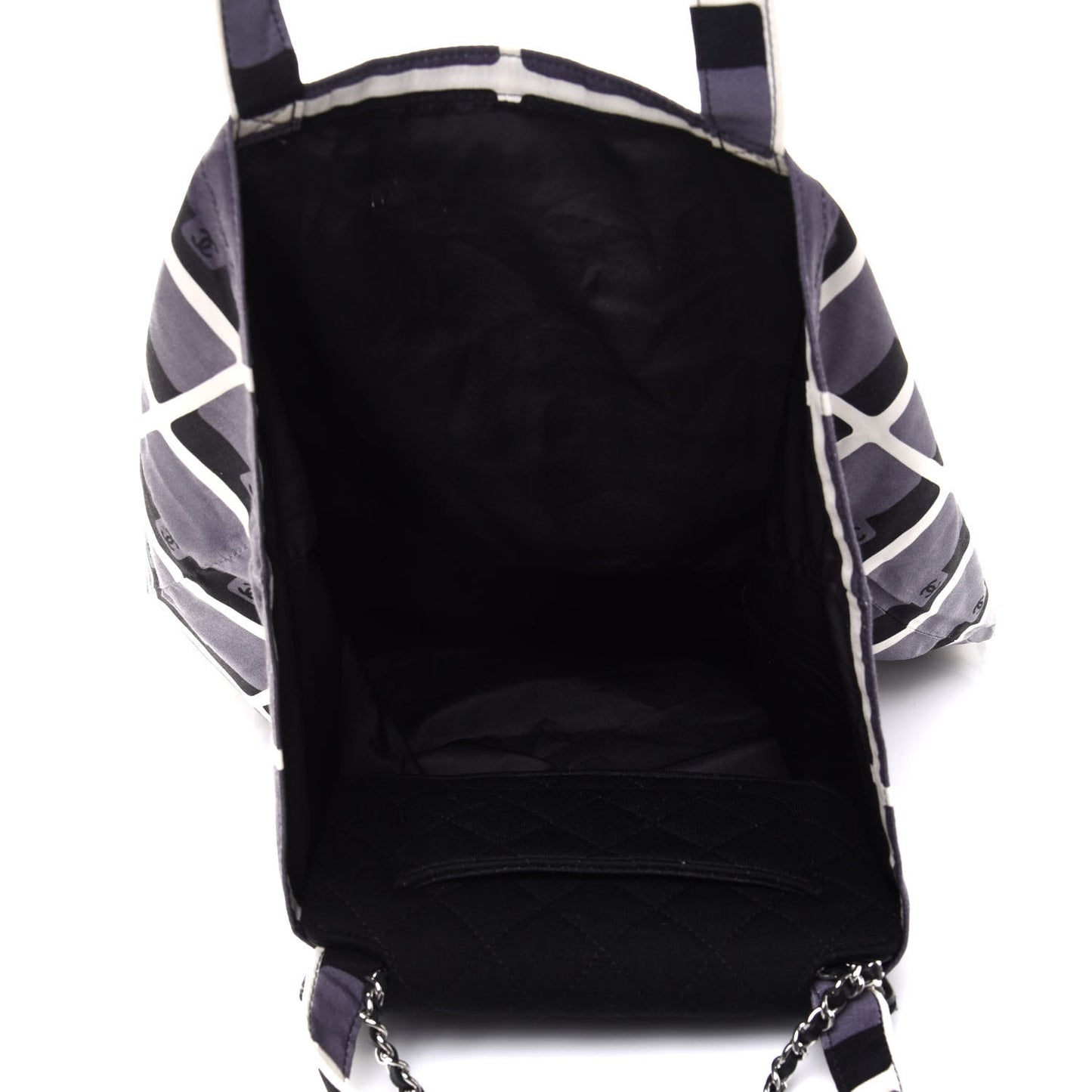 Jersey Fabric Quilted Foldable Tote With Chain Black Multicolor