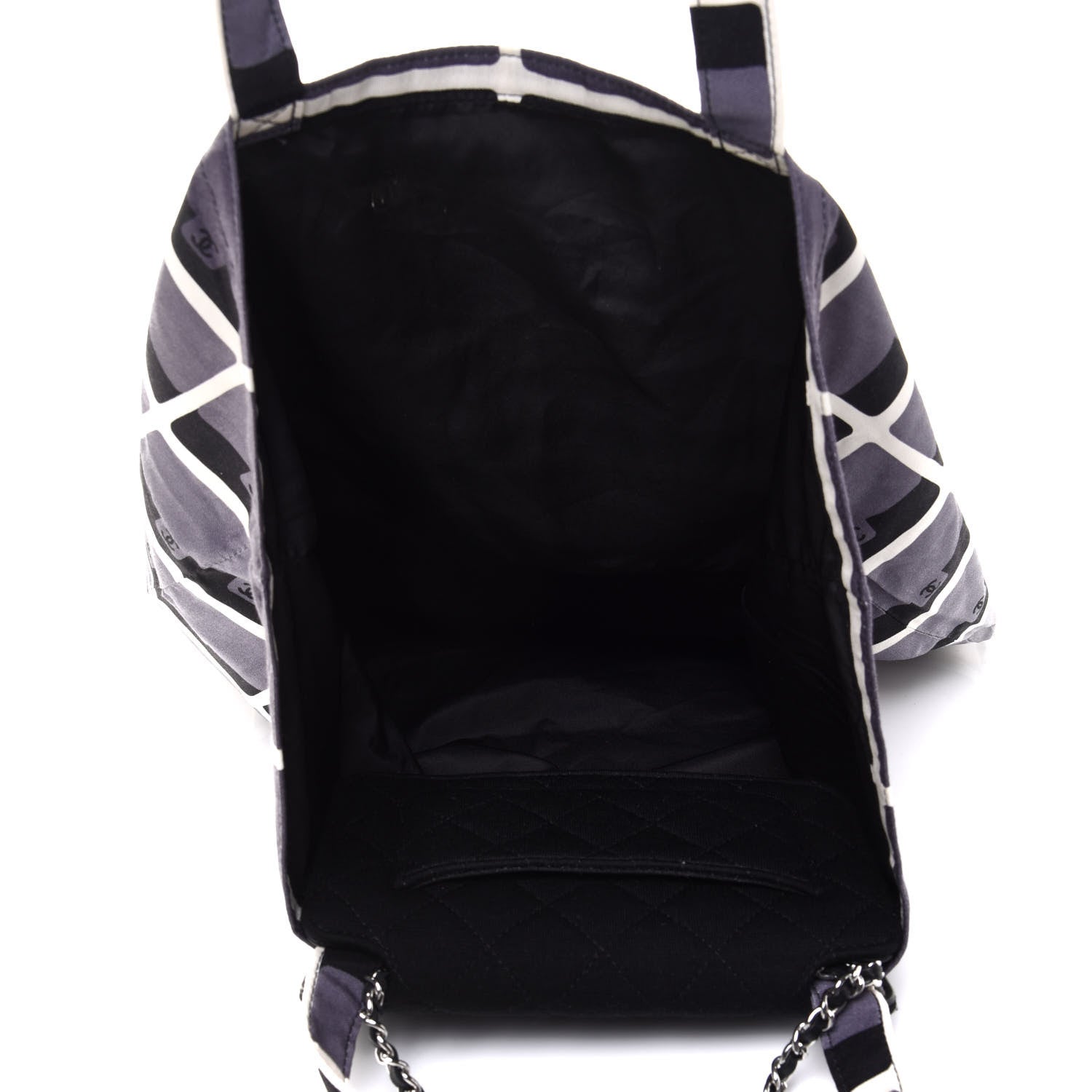 Chanel Jersey Fabric Quilted Foldable Tote With Chain Black Multicolor 6 of 13
