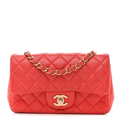 Chanel Lambskin Quilted Mini Rectangular Flap Coral 1 of 17