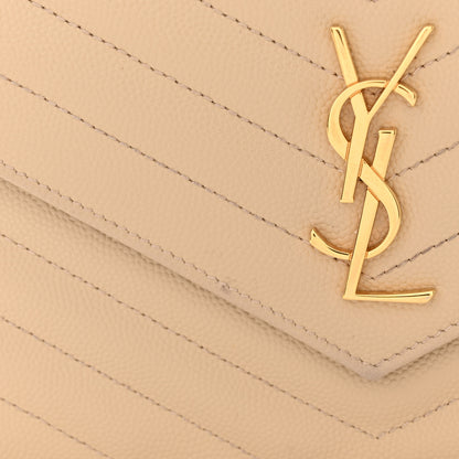 Saint Laurent Grain De Poudre Matelasse Chevron Monogram Envelope Chain Wallet Nude Powder 12 of 13
