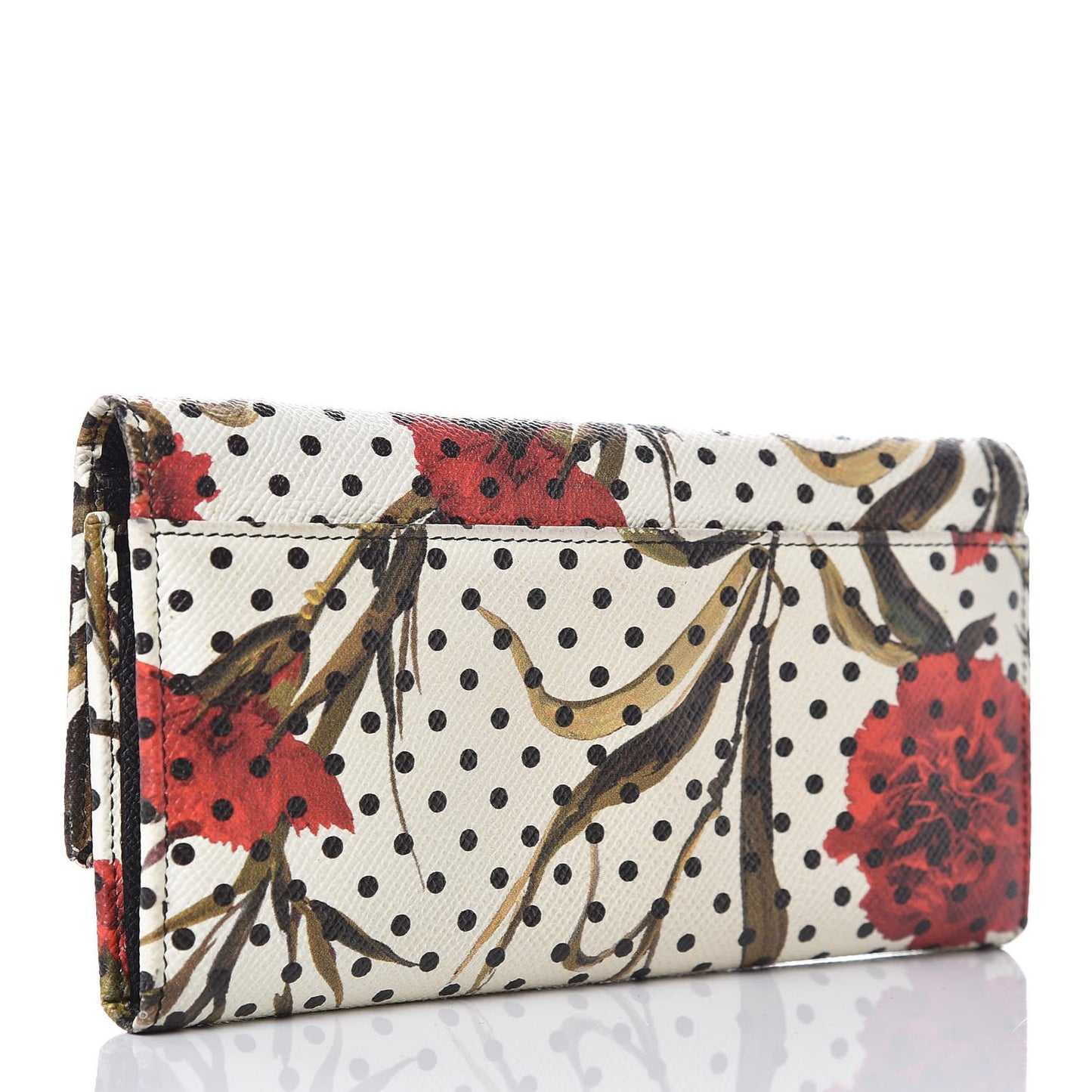Dauphine Polka Dot Floral Print Continental Wallet White