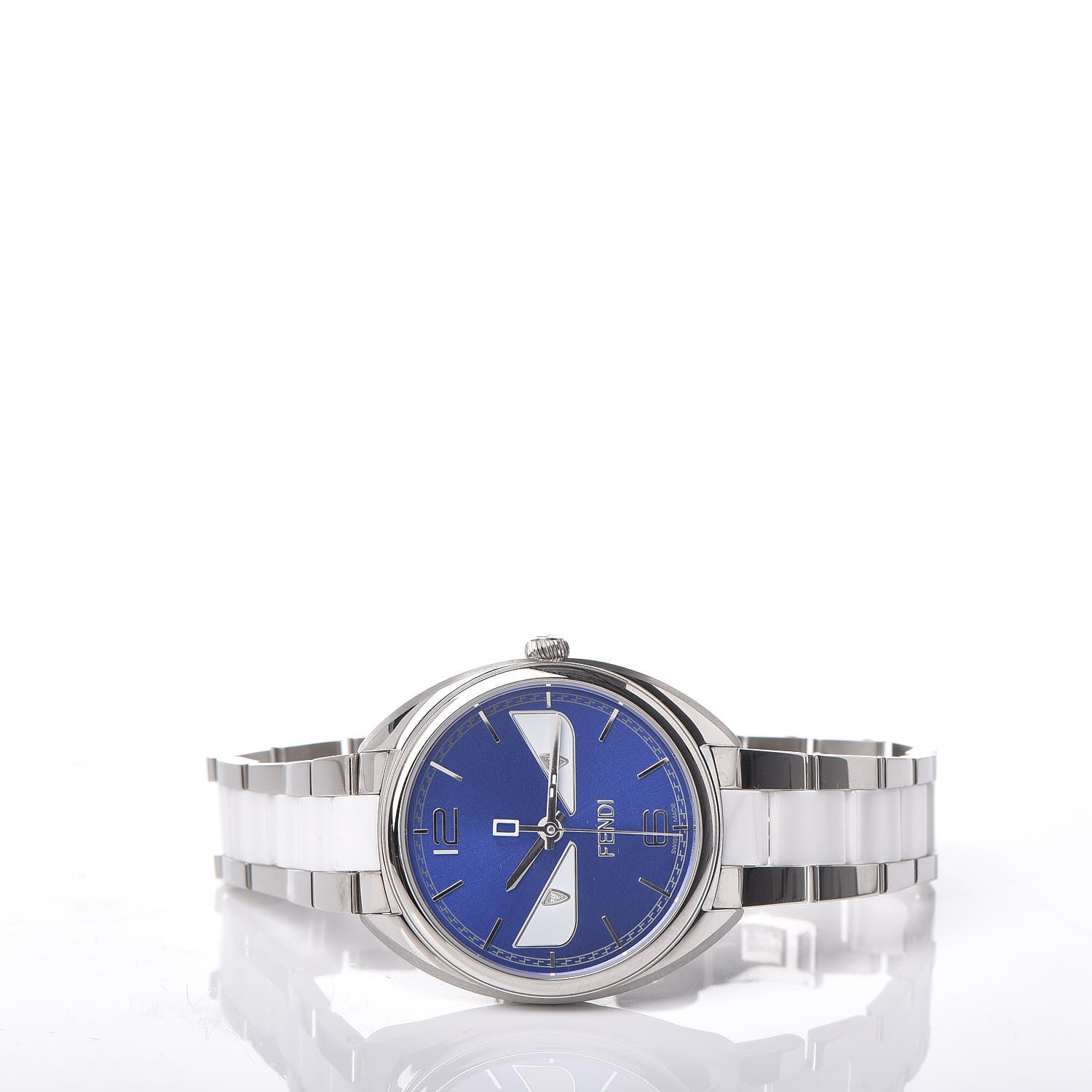 Fendi Stainless Steel Ceramic Diamond 34mm Momento Bugs Quartz Watch Blue 3 of 7