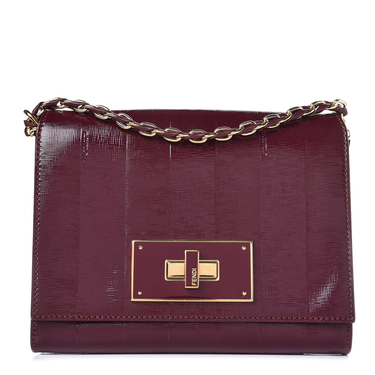 Fendi Patent Pequin Small Claudia Shoulder Bag Bordeaux 1 of 9